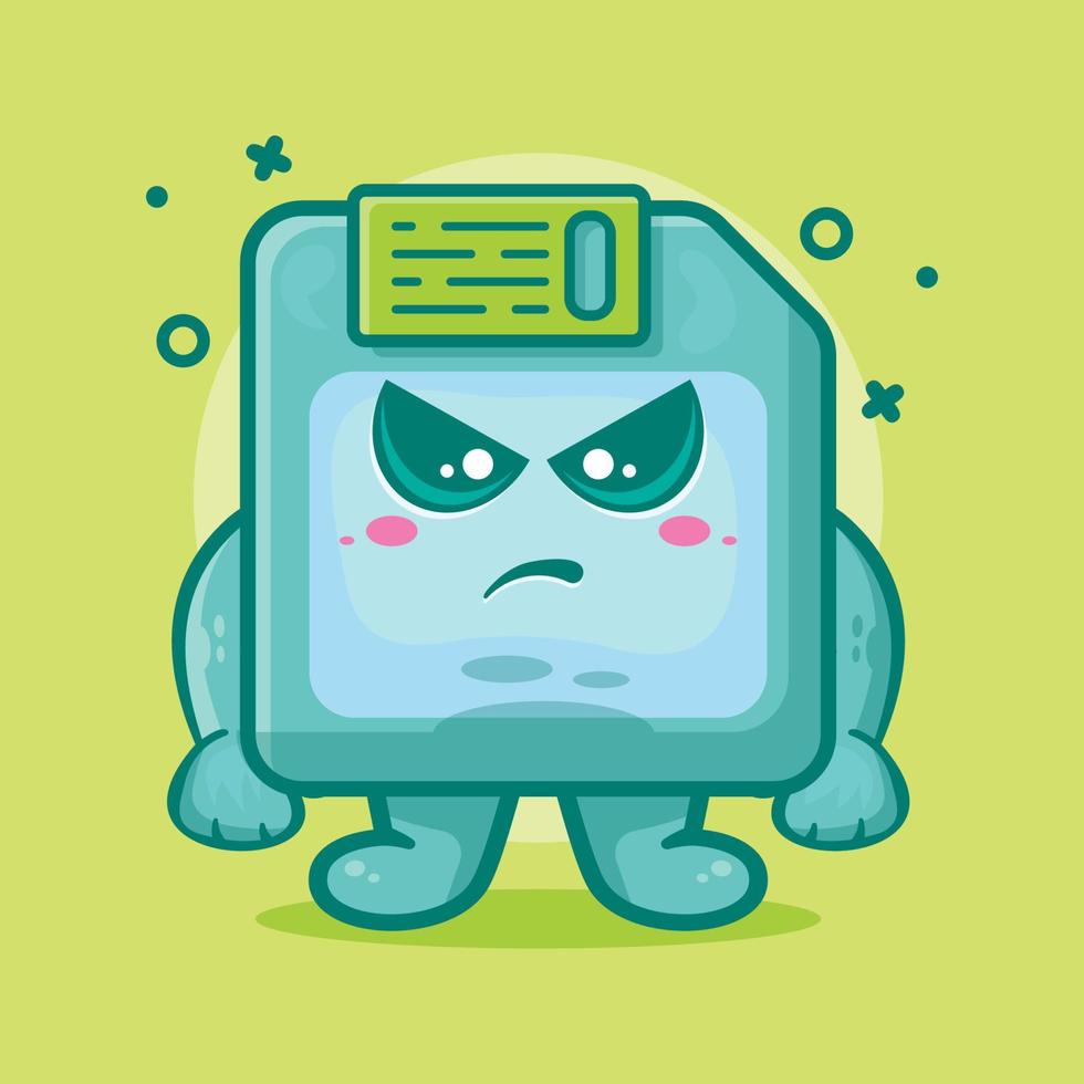 serious floppy disk character mascot with angry expression isolated cartoon in flat style design vector