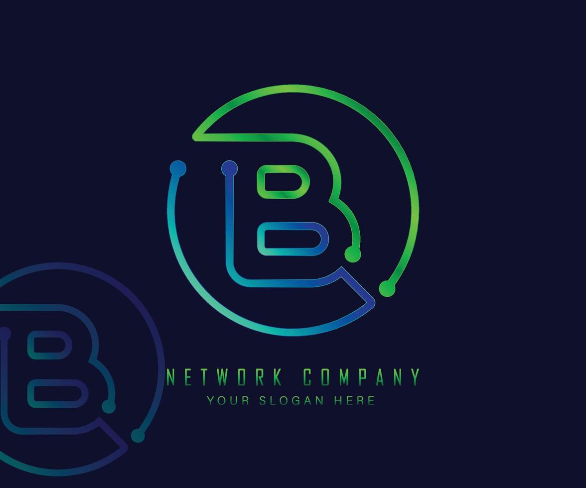 Letter B in circle with network, technology and connection dot concept vector