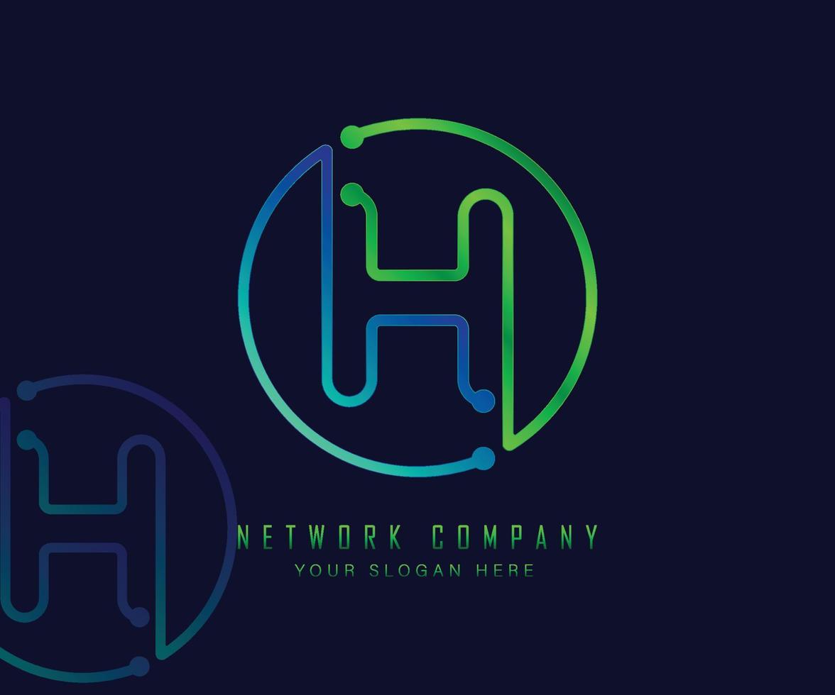 Letter H in circle with network, technology and connection dot concept vector