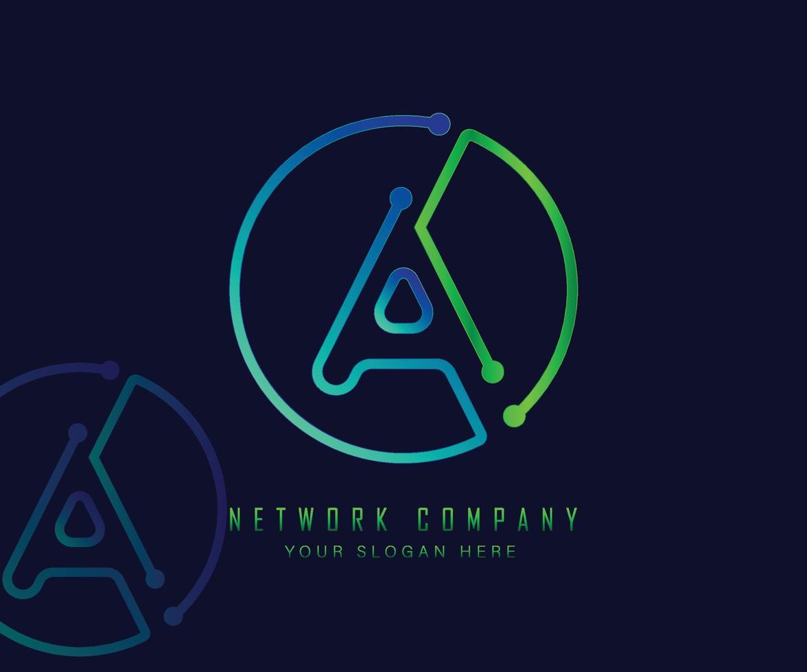 Letter A in circle with network, technology and connection dot concept vector