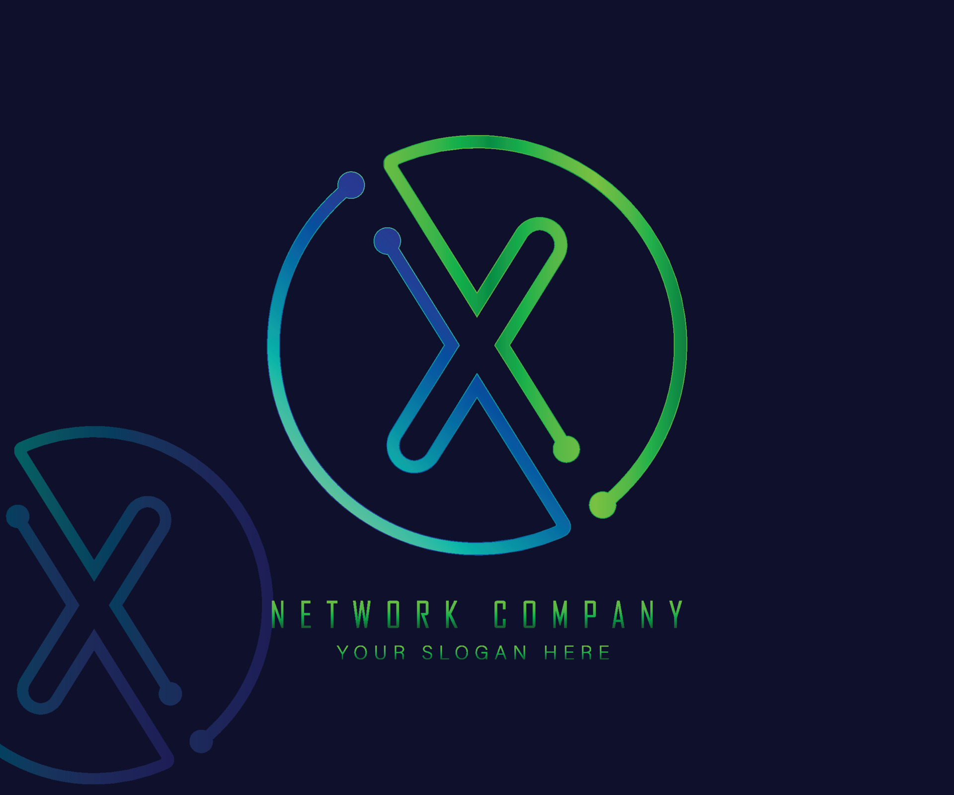 Letter X in circle with network, technology and connection dot concept
