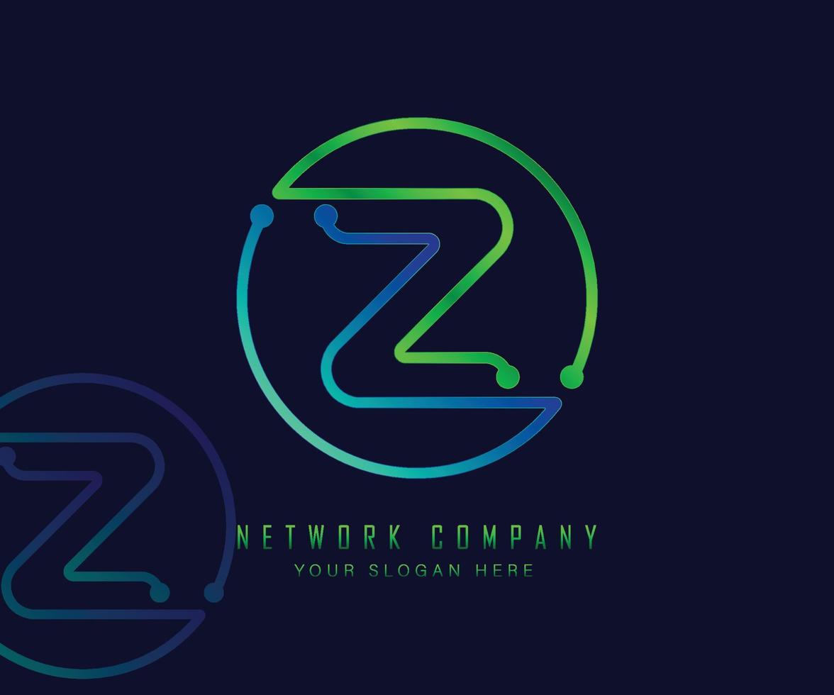 Letter Z in circle with network, technology and connection dot concept vector