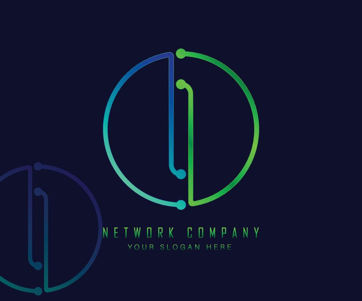Letter I in circle with network, technology and connection dot concept vector