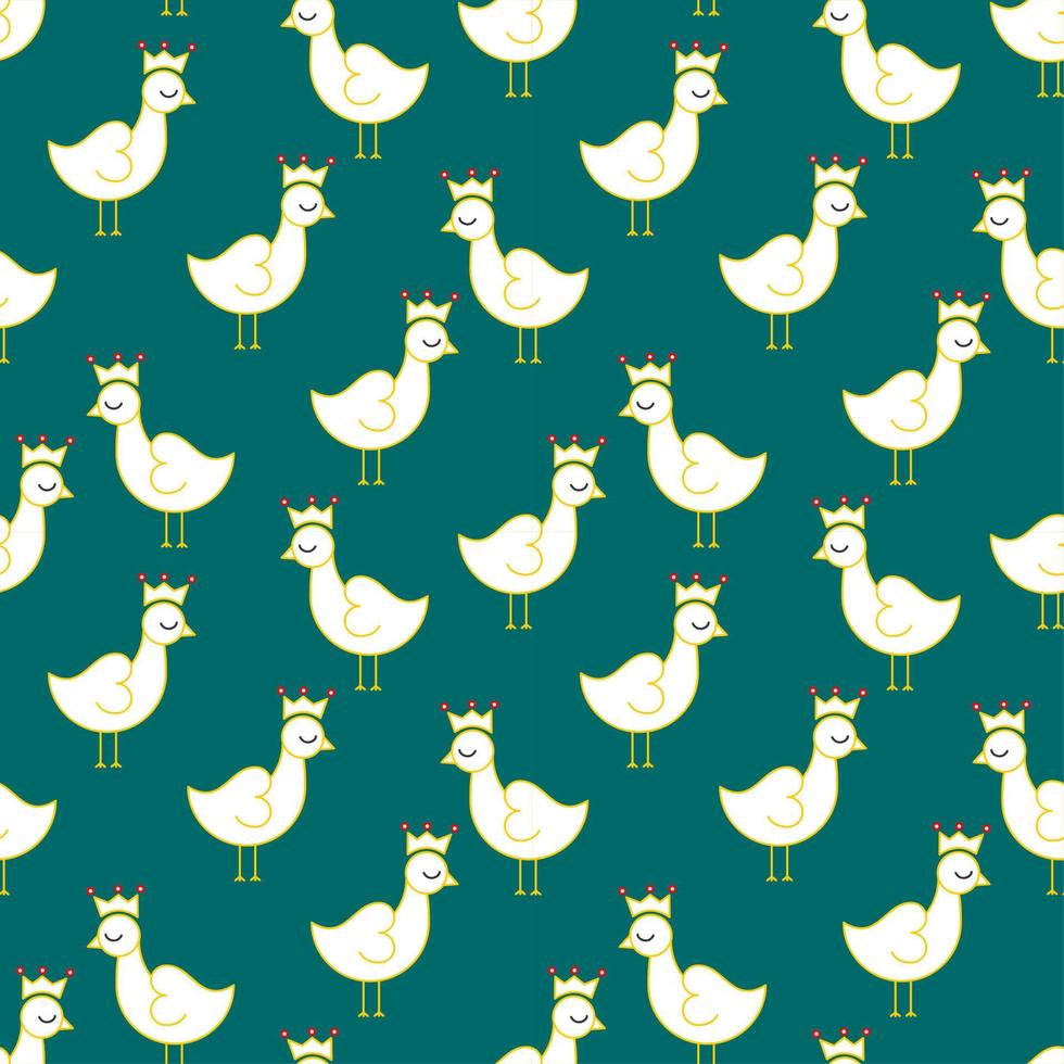 baby king chick seamless pattern. green background. vector