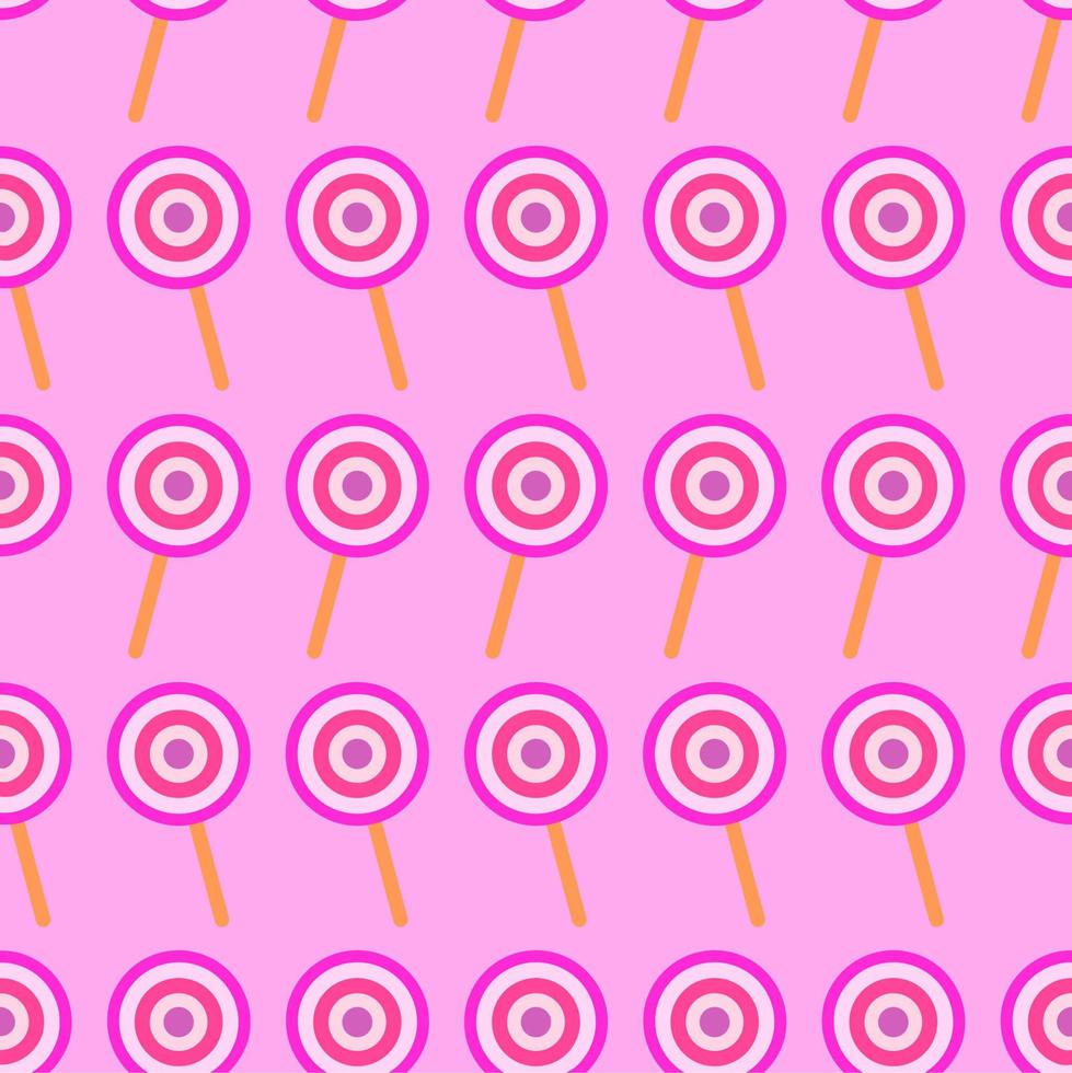 Cute lollipop on pink background. Seamless repeat pattern. Fan for kids dresses textile vector