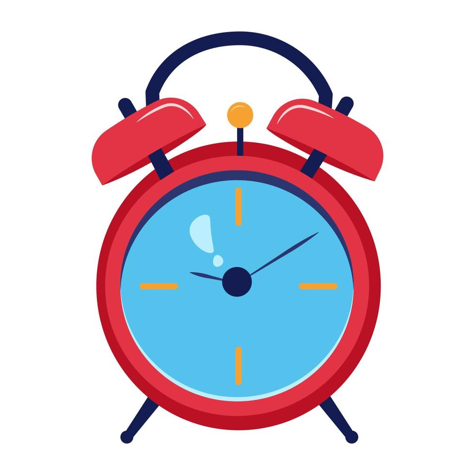 Retro alarm clock with a hammer, 7 o'clock. Time to Wake up for school and  work. The icon with the clock. isolated on a white background.Color vector  illustration in a flat style.