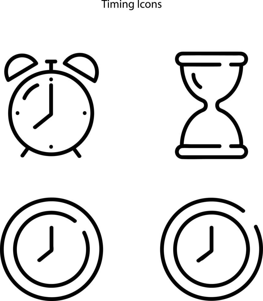 icono de línea de tiempo y reloj, conjunto de iconos lineales de vector de tiempo y reloj. gestión del tiempo. temporizador, colección aislada de tiempo para el icono de sitios web sobre fondo blanco