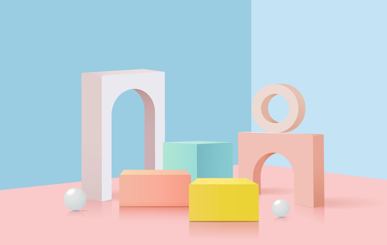 soporte y pantalla de color pastel. representación 3d una escena para publicidad, maqueta minimalista para exhibición de podio o escaparate. vector