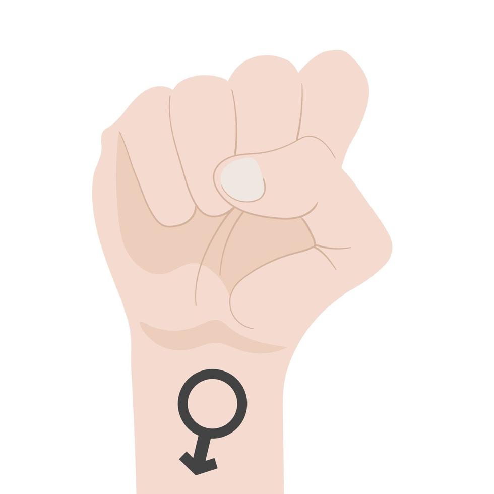 Male Fist Raised Up isolated on white background. Man Power. Symbol of Unity, Revolution, Protest, Cooperation and Solidarity. Vector Illustration.