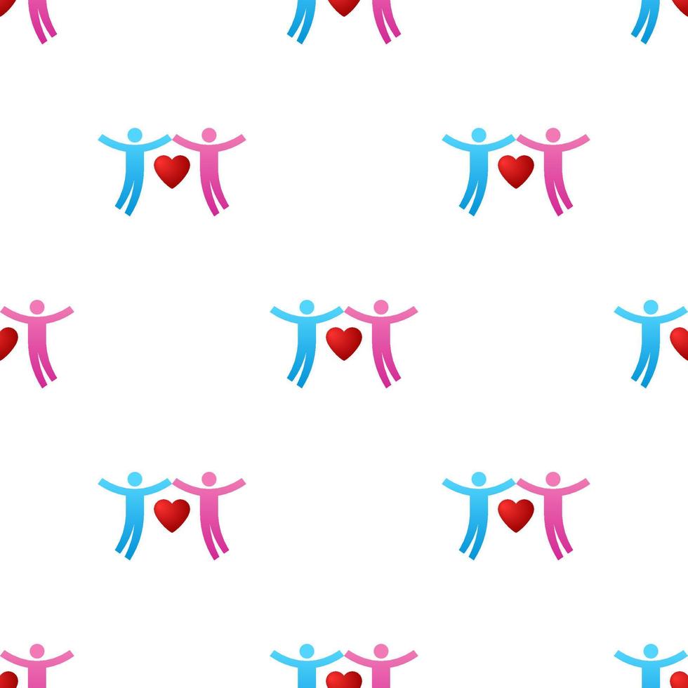 Seamless pattern with couple icons. Give love. Charity concept. Pair of lovers with heart. Male and female. Vector illustration for design, web, wrapping paper, fabric, wallpaper