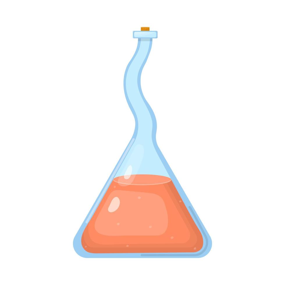 poción mágica en botella con líquido beige aislado sobre fondo blanco. elixir químico o de alquimia. ilustración vectorial para cualquier diseño. vector
