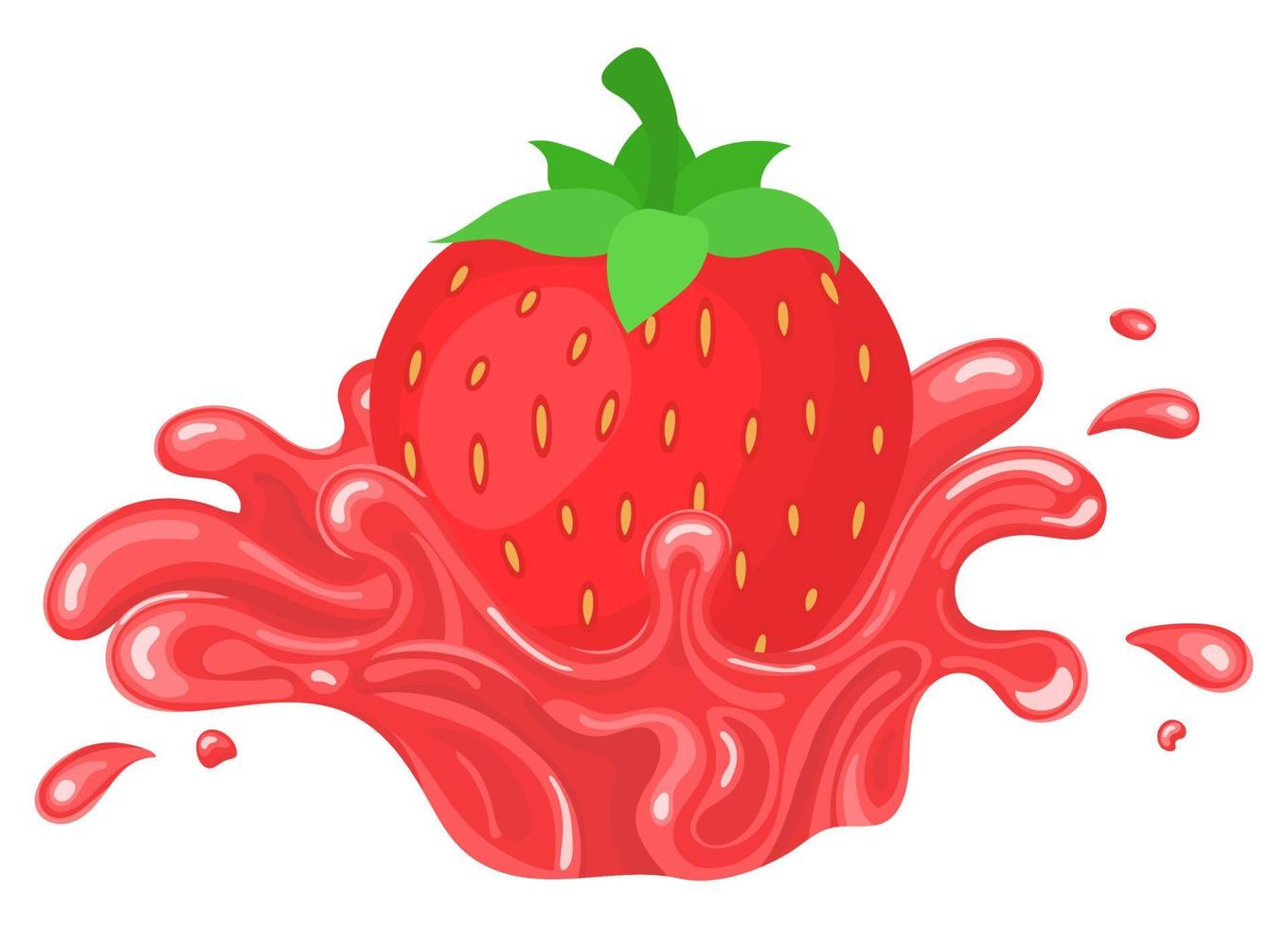 Fresh bright strawberry juice splash burst isolated on white background. Summer fruit juice. Cartoon style. Vector illustration for any design.