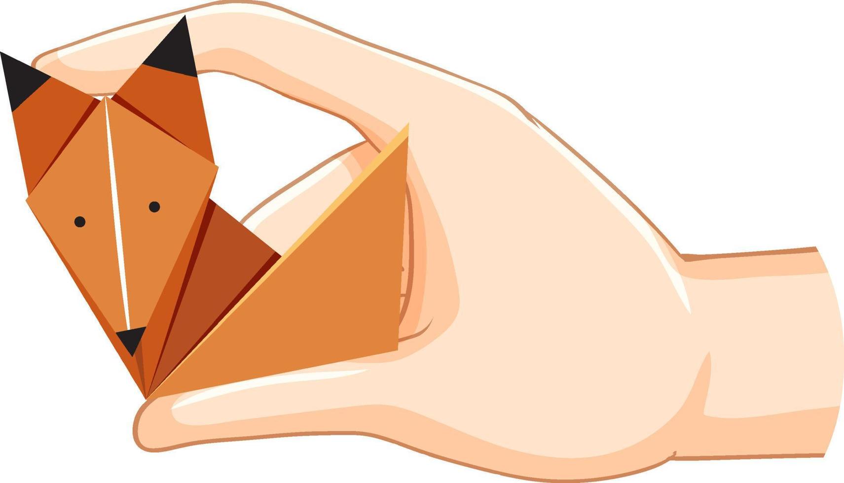 Human hand holding fox origami isolated vector