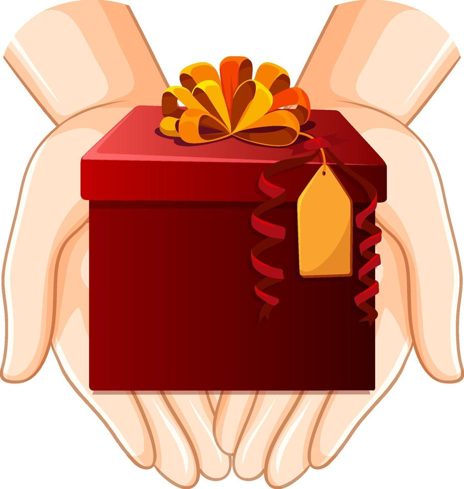 A red gift box on hands vector