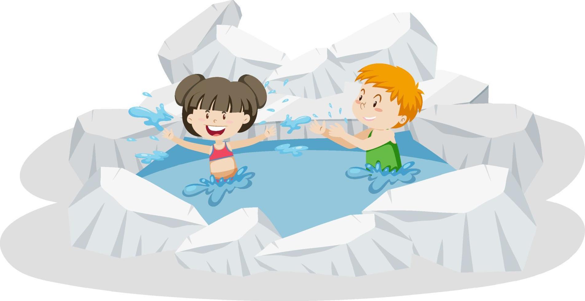 People swimming in the frozen ice pond vector