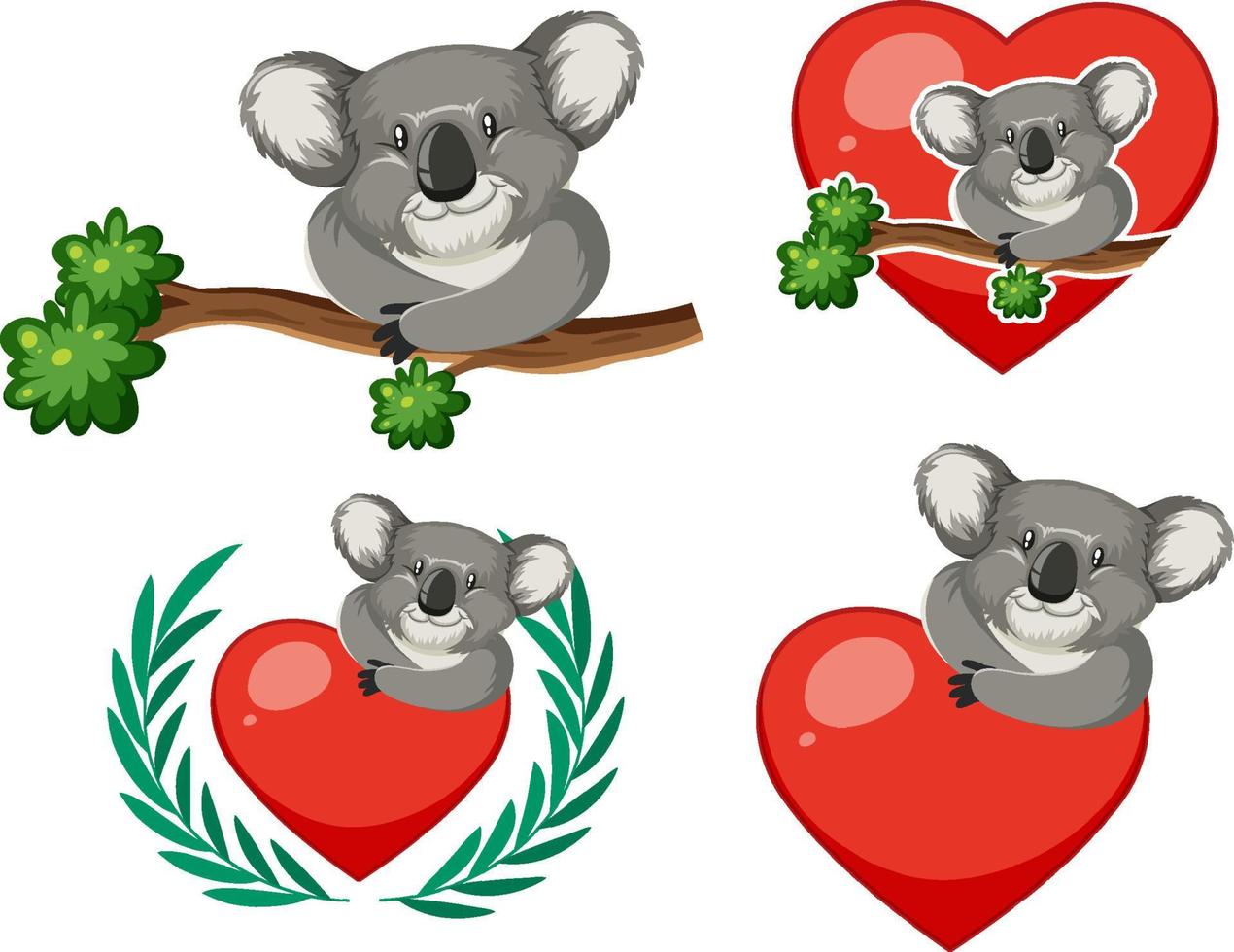 conjunto de diferentes koalas en estilo de dibujos animados vector