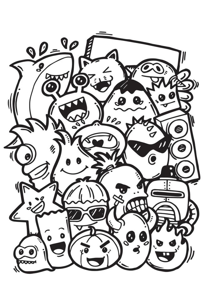 Hand drawing doodle monsters. vector illustration