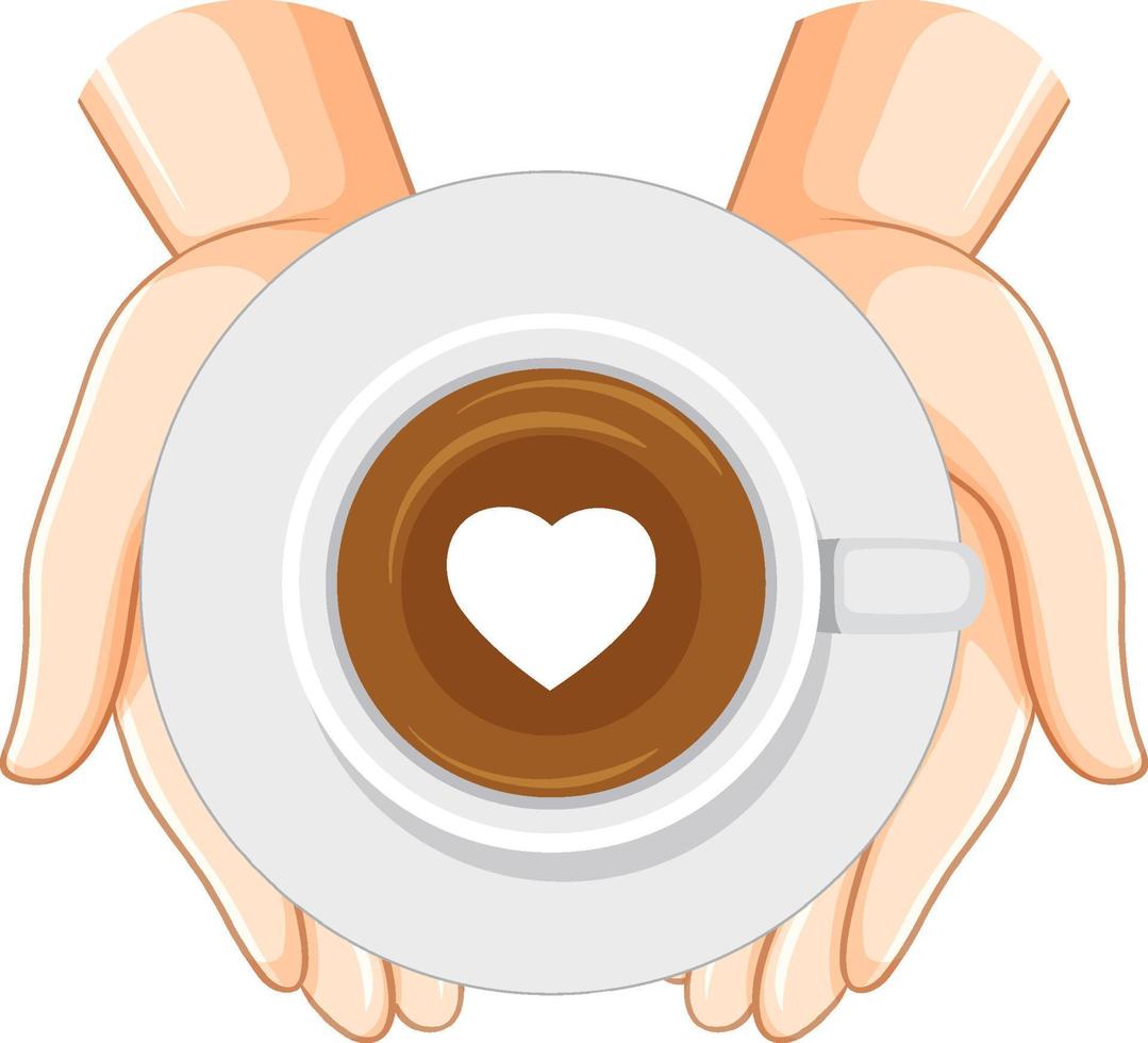 Top view of coffee cup on hands vector