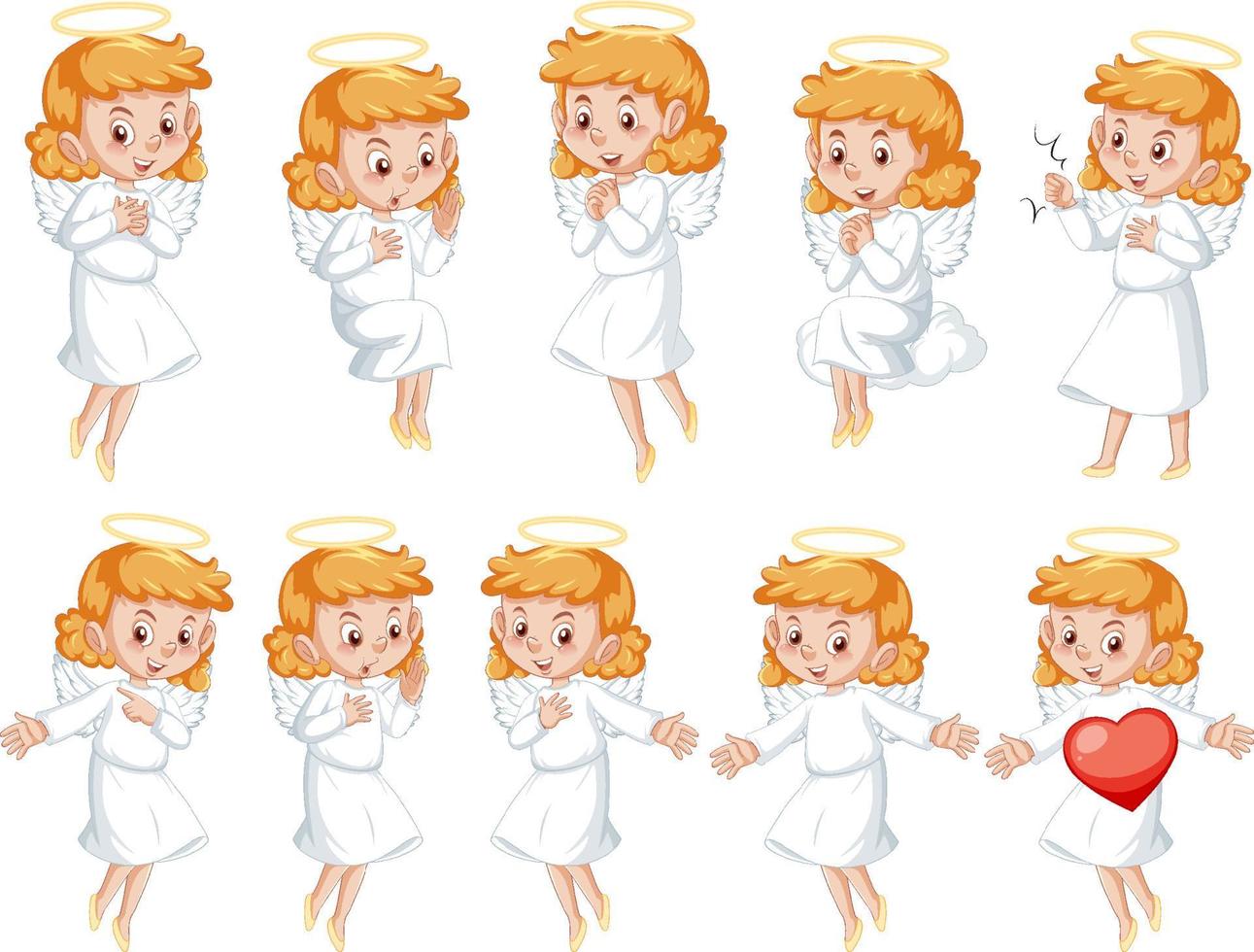 Set of angel cartoon character vector