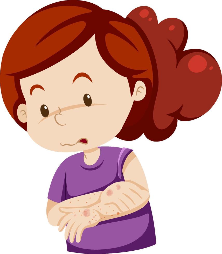 Cartoon character with skin rashes symptoms vector