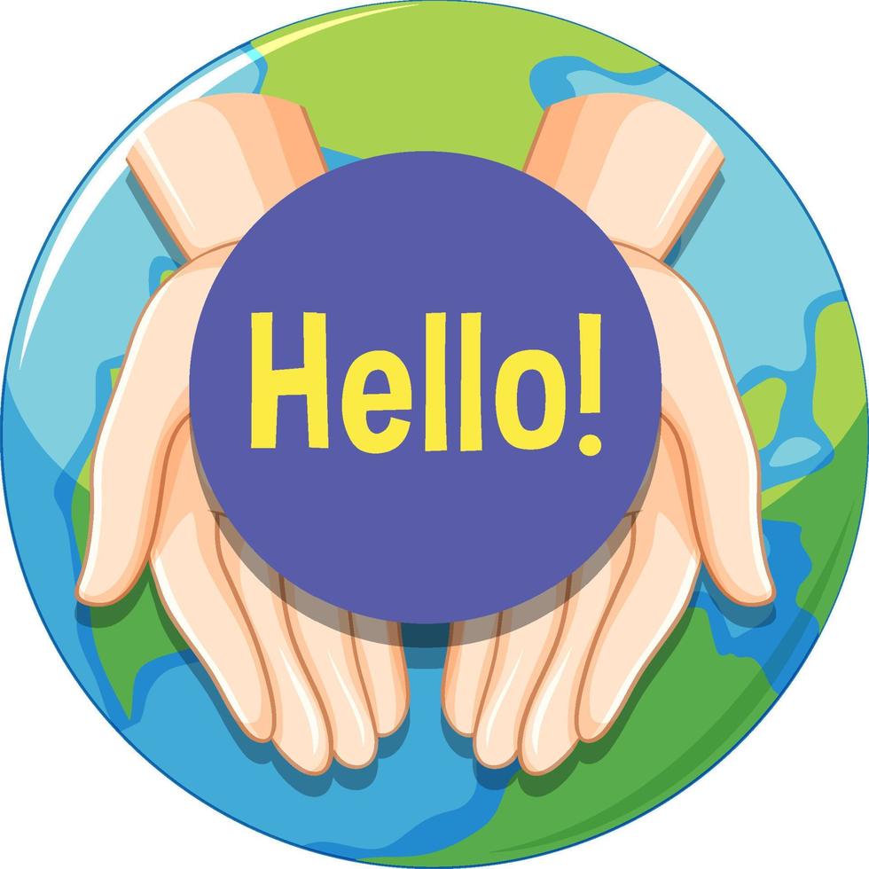 Hello speech bubble on earth background vector