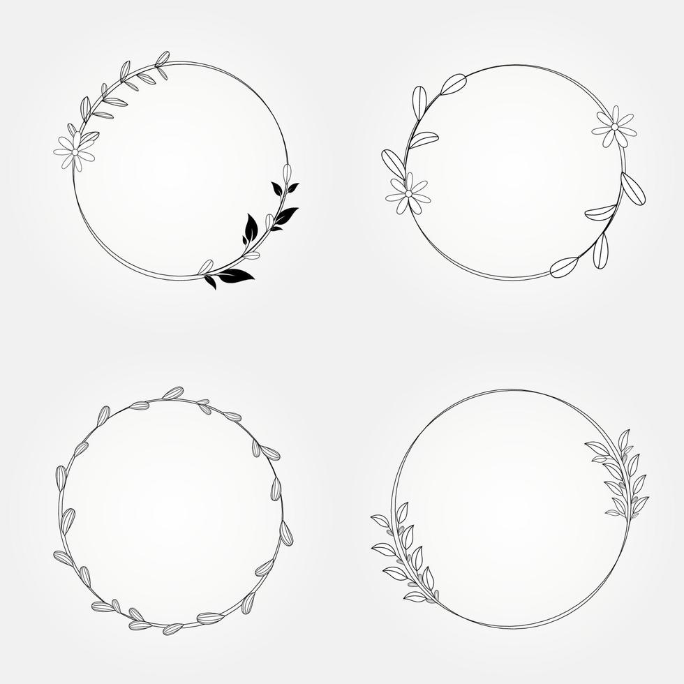 botanical radial frame set floral design vector