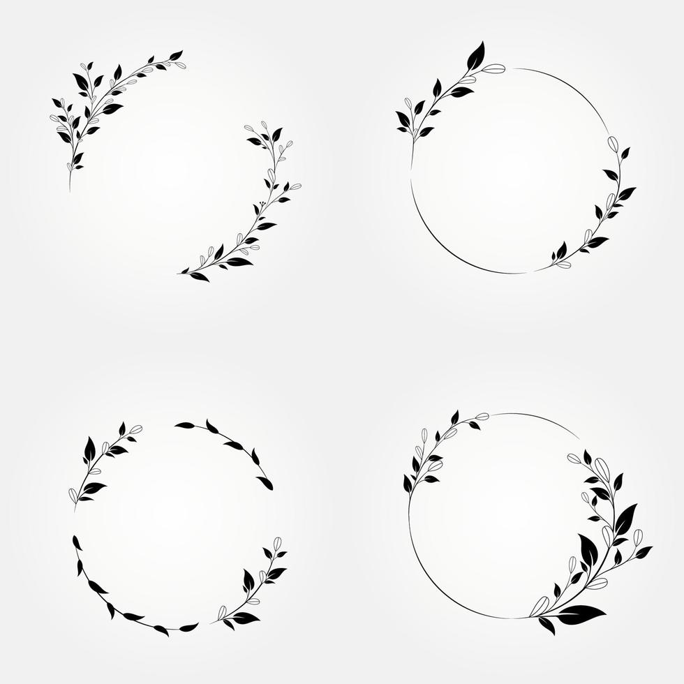 conjunto floral diseño botánico marco radial vector