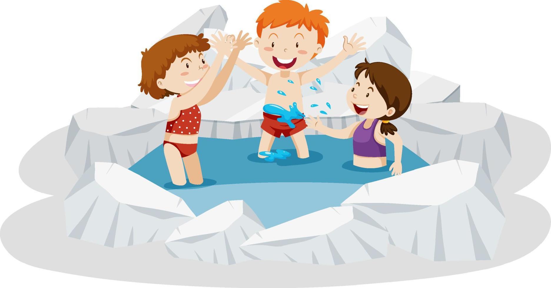 People swimming in the frozen ice pond vector