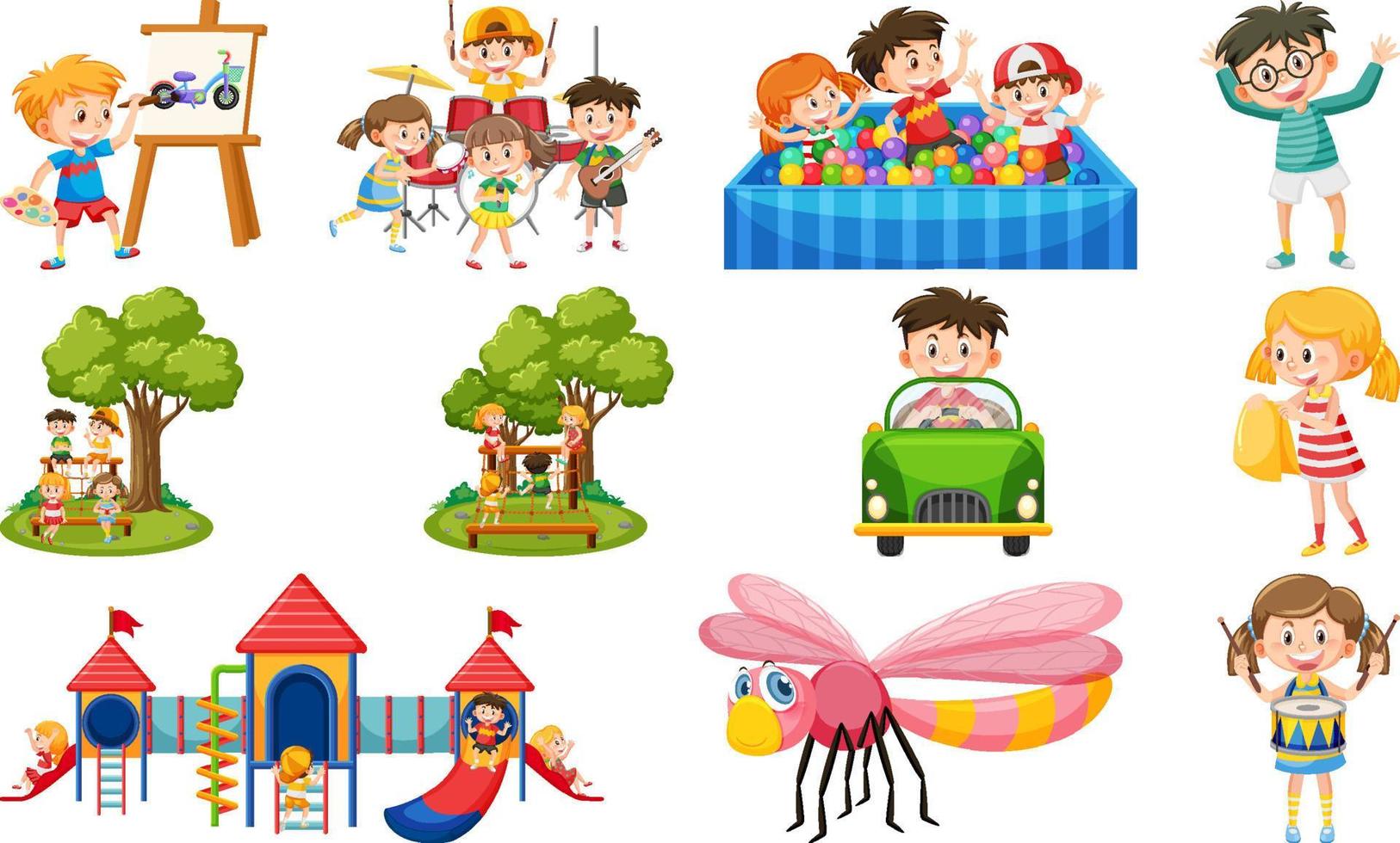 Set of cute kids and objects vector