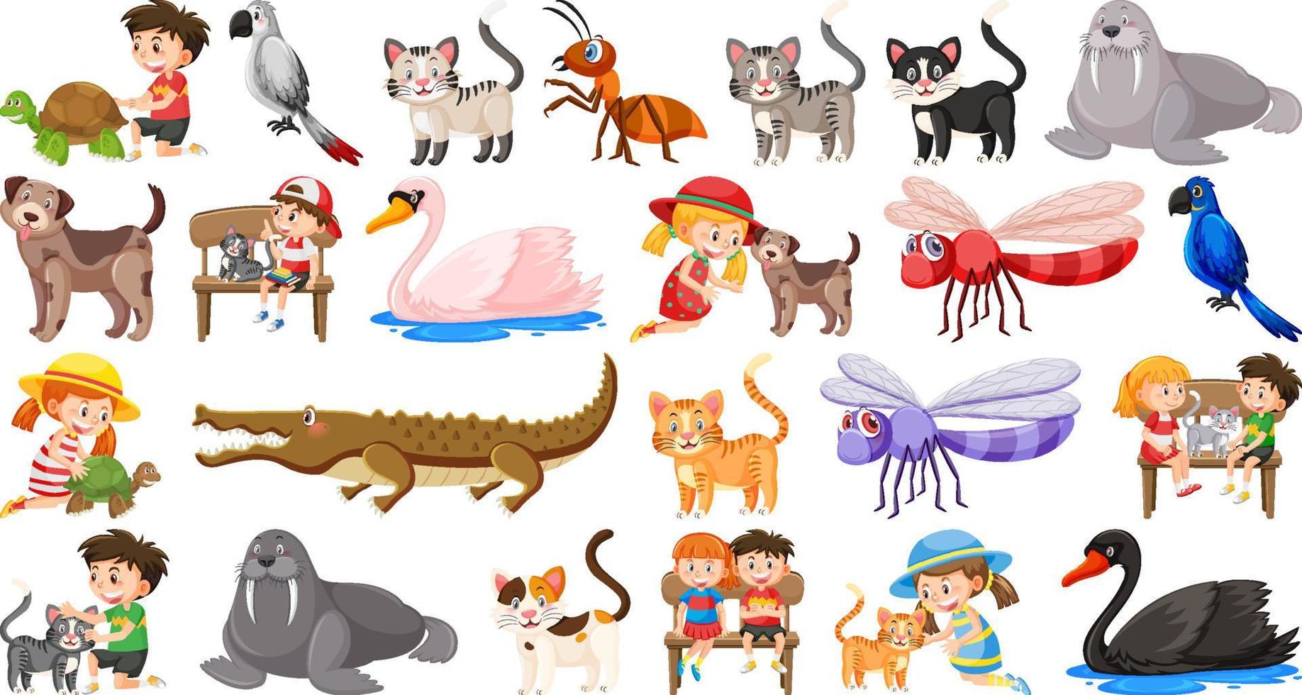 Set of various wild animals in cartoon style vector