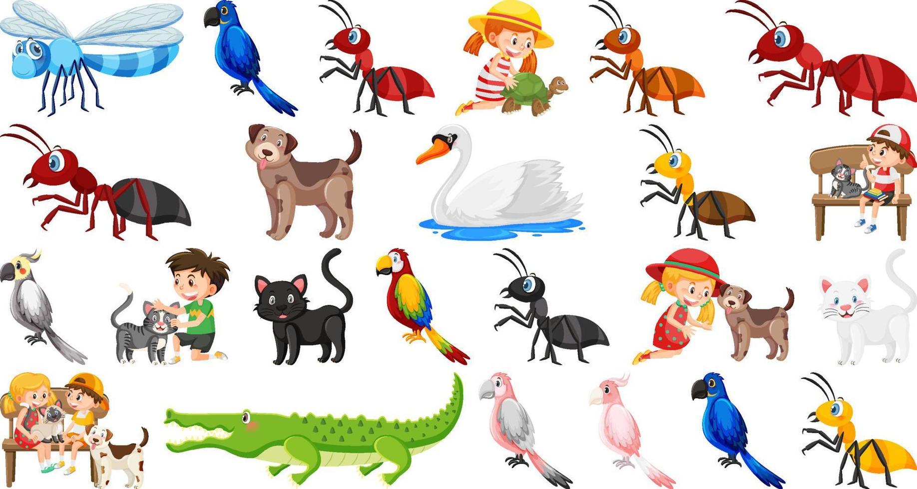 conjunto de varios animales salvajes en estilo de dibujos animados vector