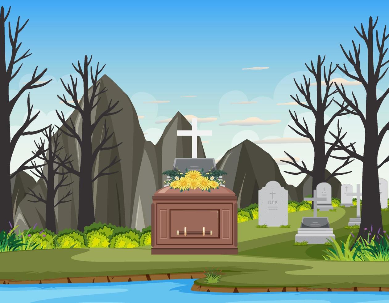 Scene of cemetery graveyard vector