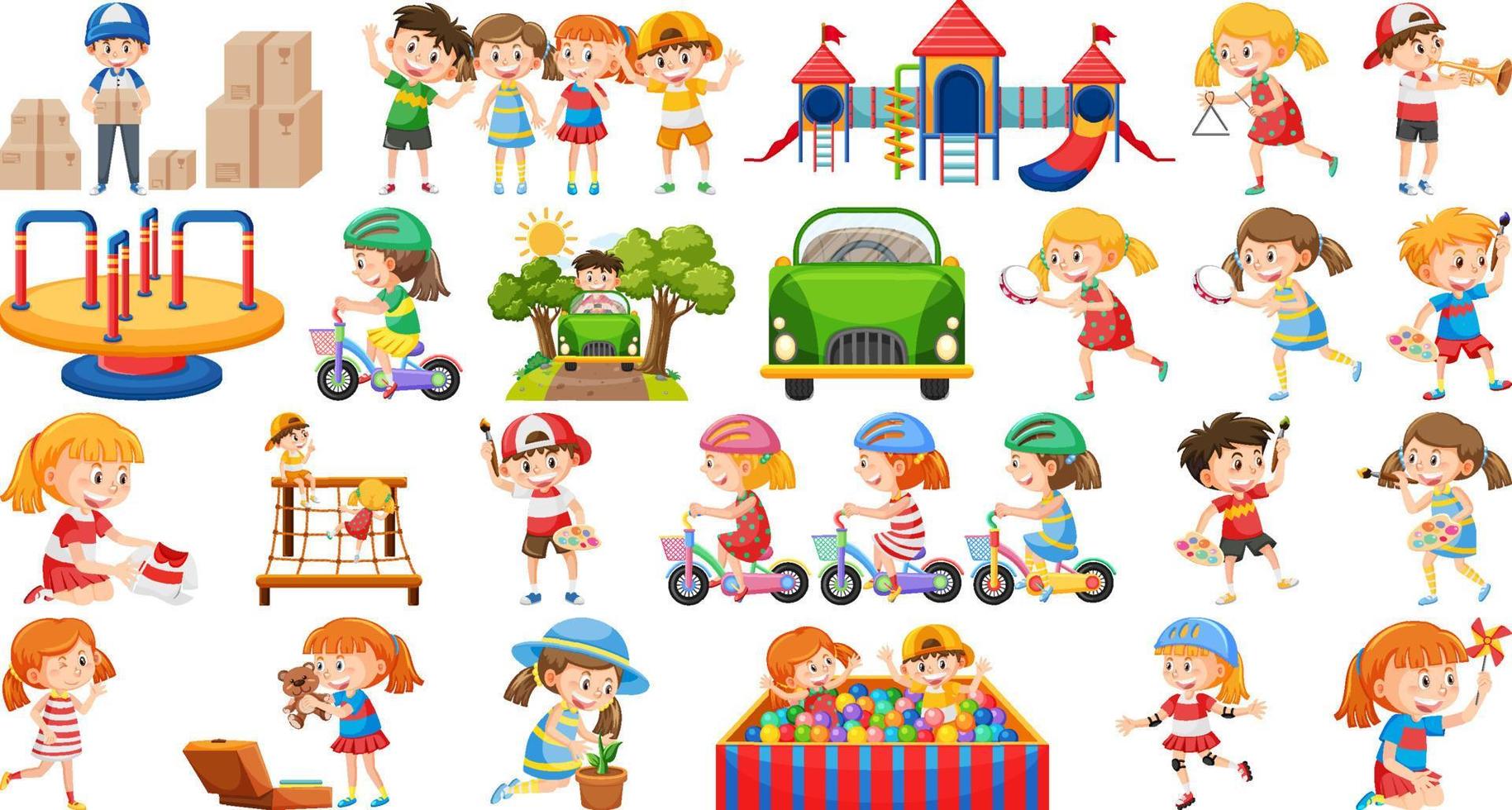 Set of children doing different activities vector