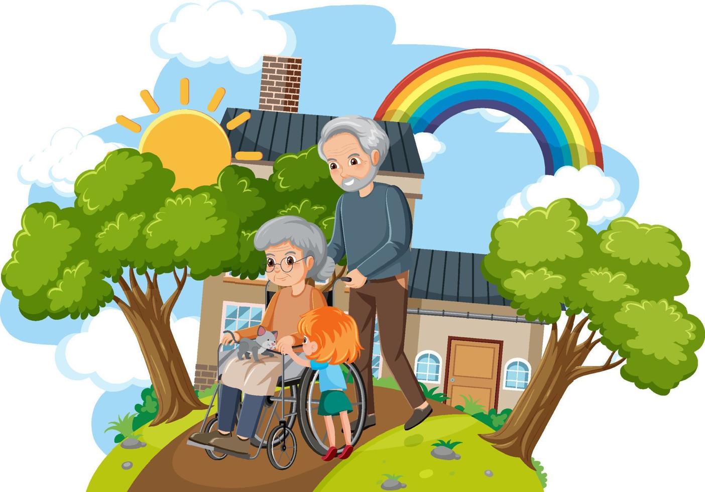 Elderly couple with grandchildren vector