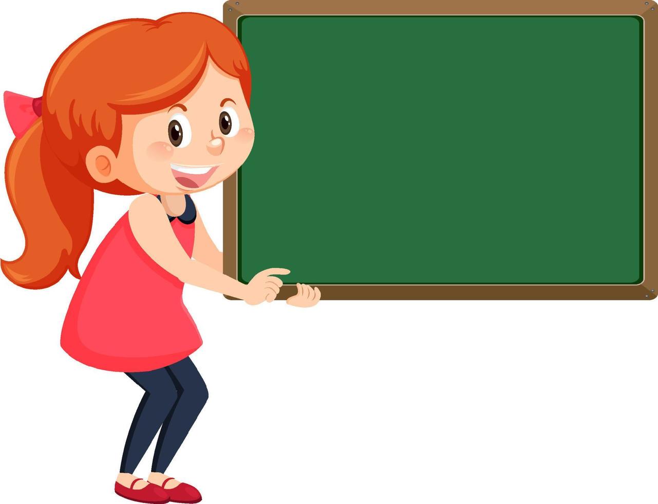 Cute girl with empty chalkboard isolated vector