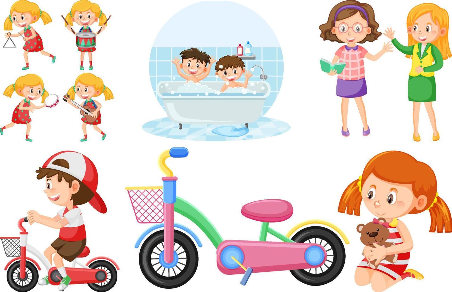 Set of children doing different activities vector