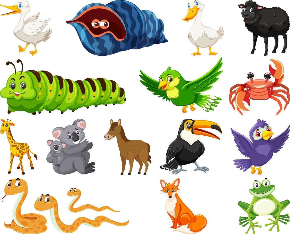 conjunto de dibujos animados de varios animales vector