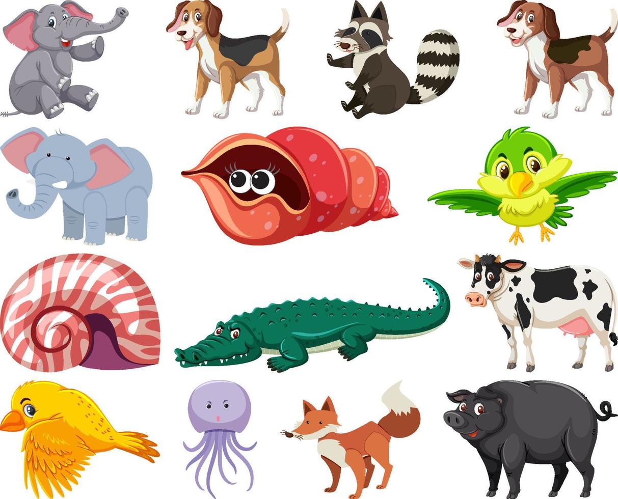 conjunto de dibujos animados de varios animales vector