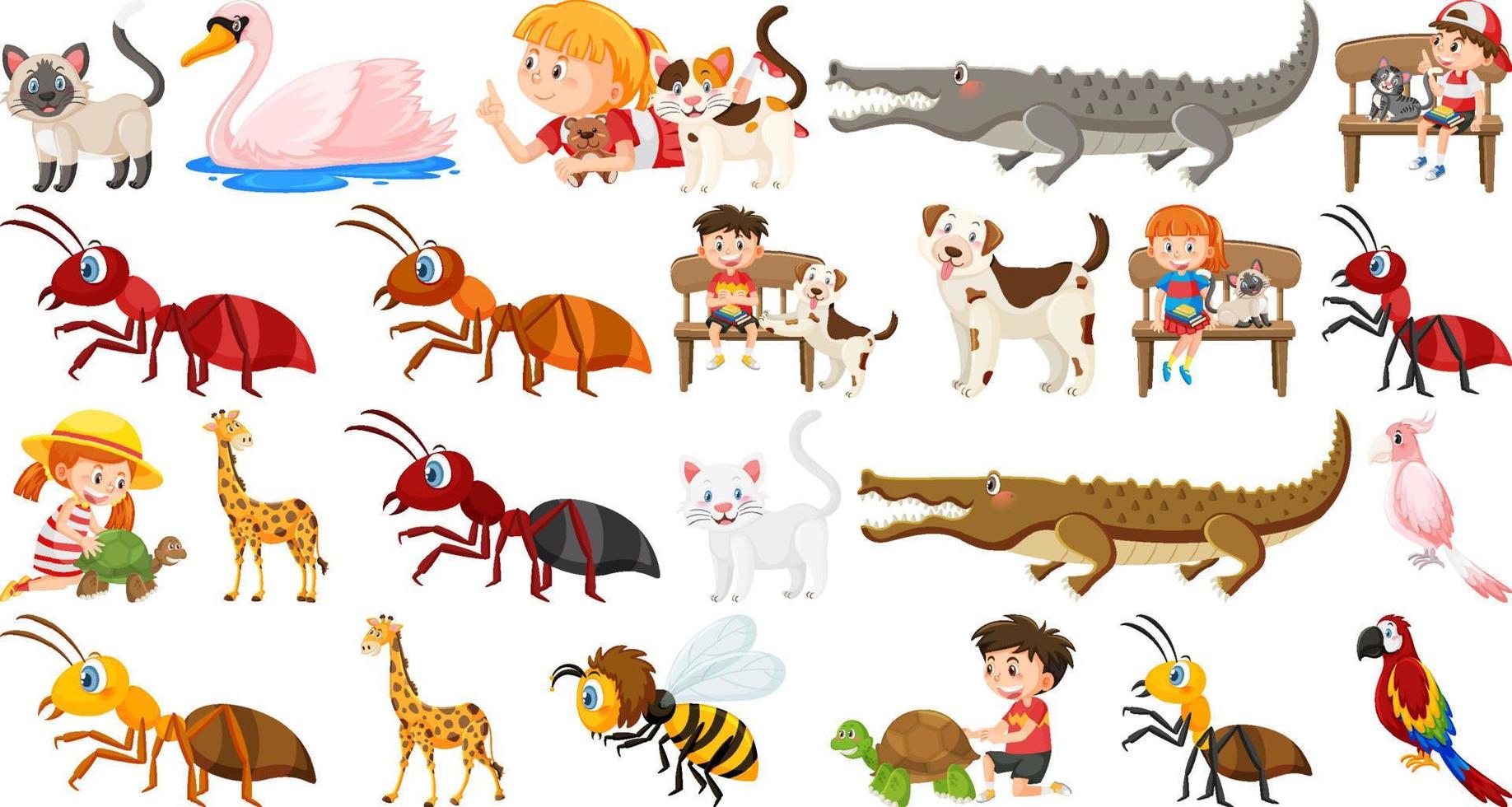 Set of various wild animals in cartoon style vector