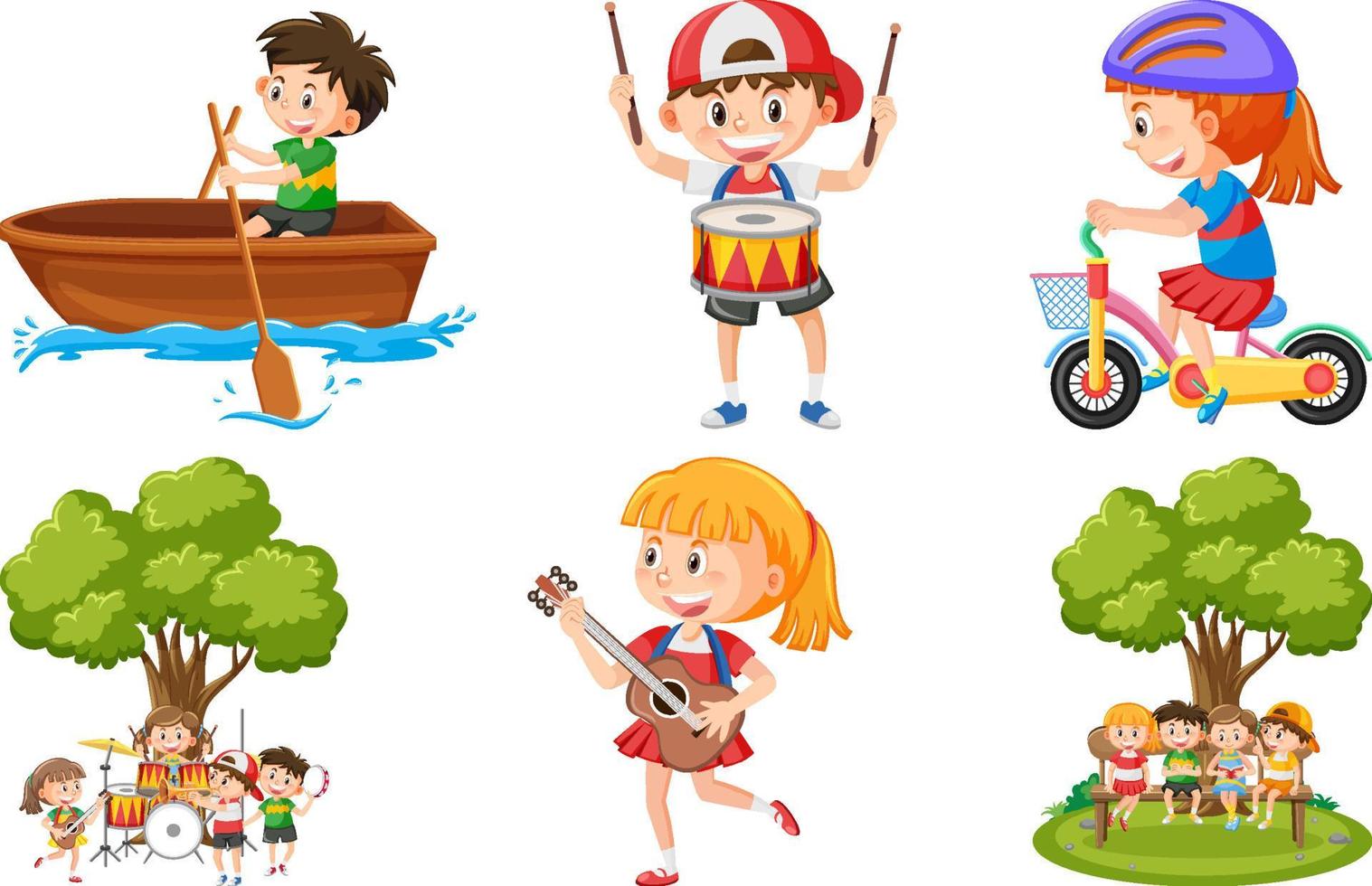 Set of children doing different activities vector
