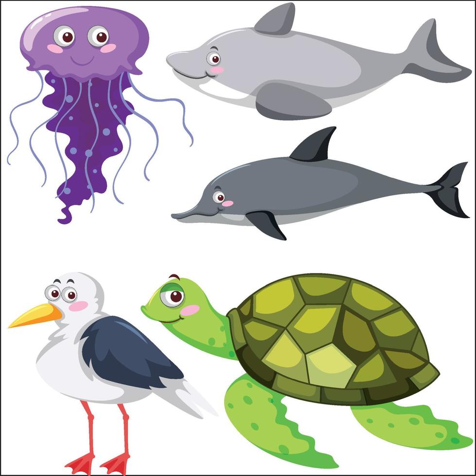 conjunto de diferentes animales marinos vector