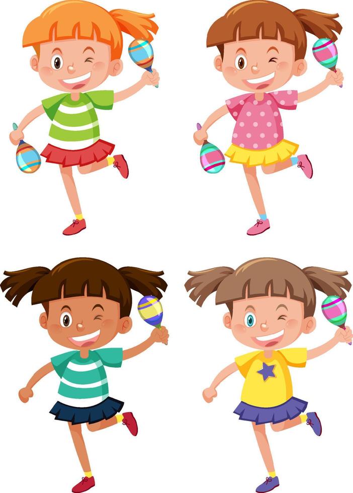 Set of different girls playing maracas vector