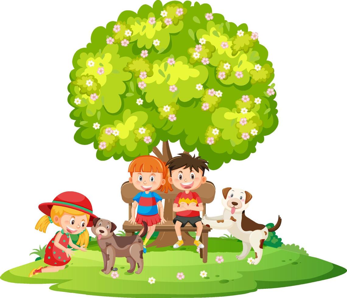 Children at the dog park vector