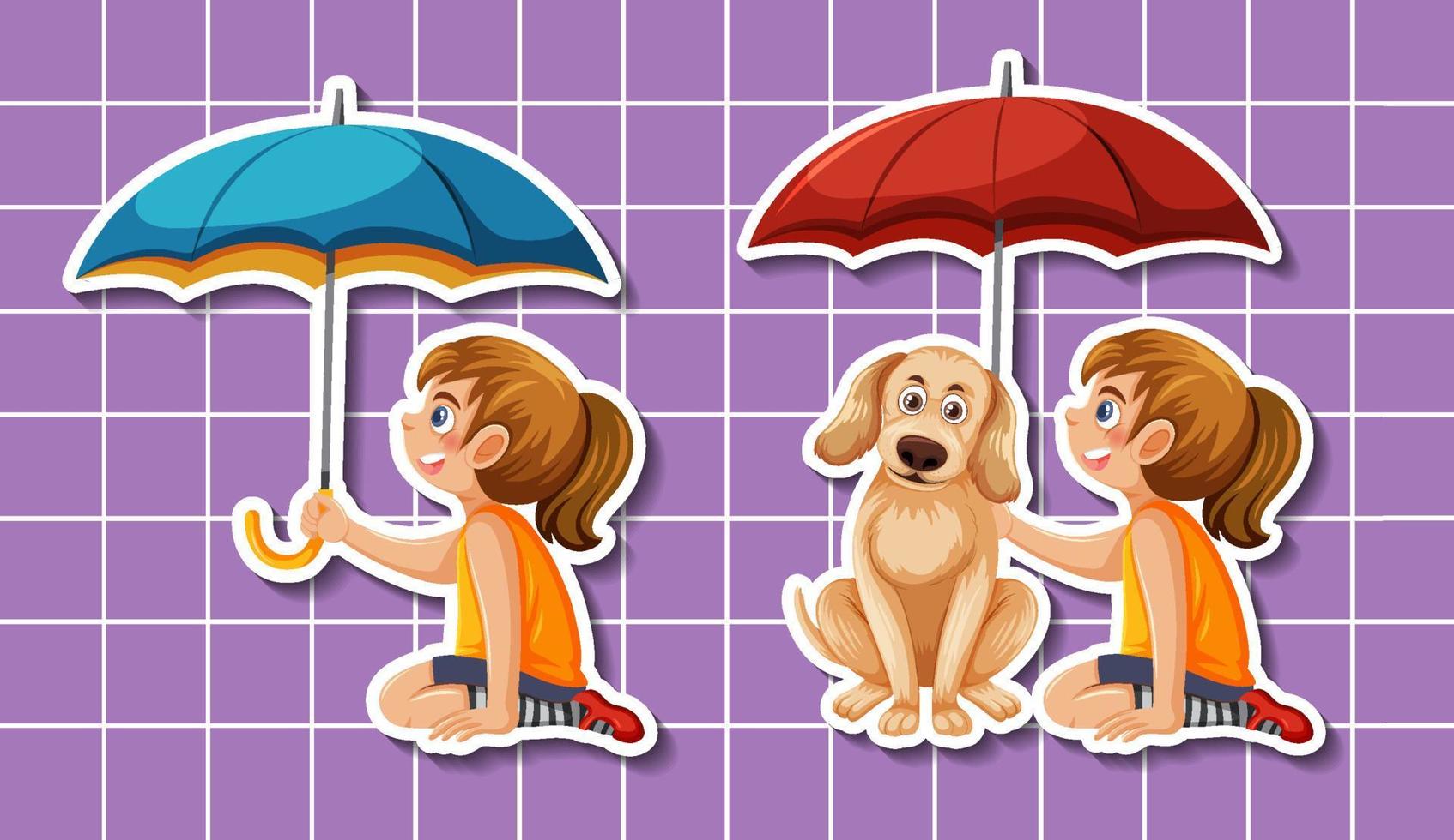 Set of cartoon character holding umbrella vector