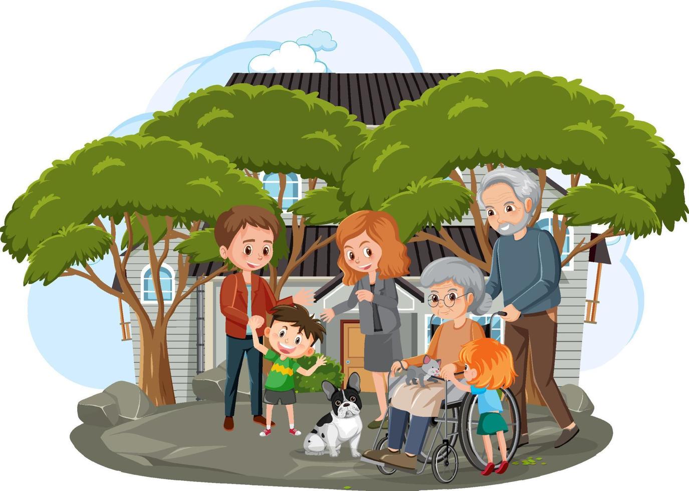 Happy family infront of the house on white background vector