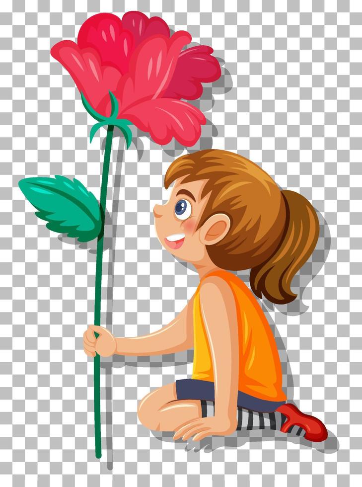 Girl holding flower on grid background vector