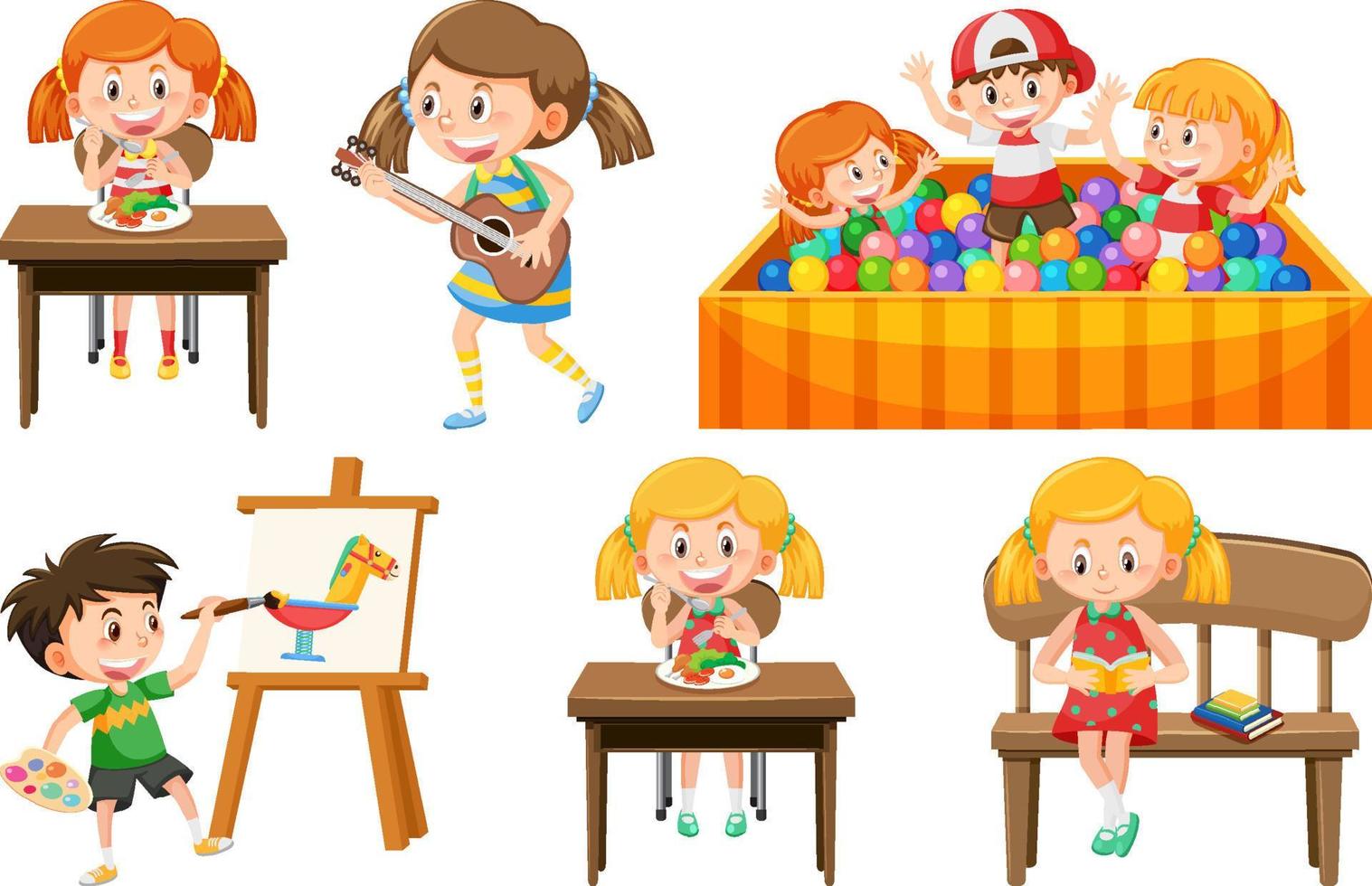 conjunto de niños haciendo diferentes actividades. vector