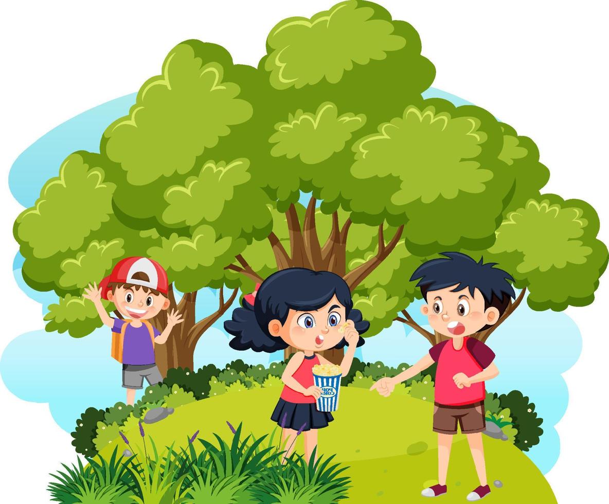 Happy children enjoying outdoor at the yard vector