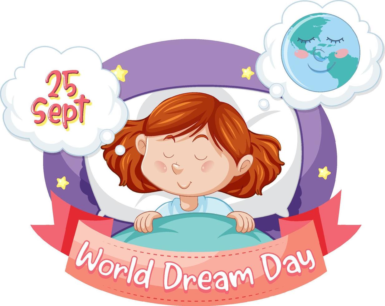 World dream day banner design with cartoon character vector