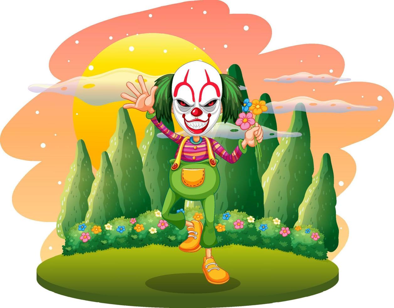 Isolated outdoor scene with clown cartoon characters vector